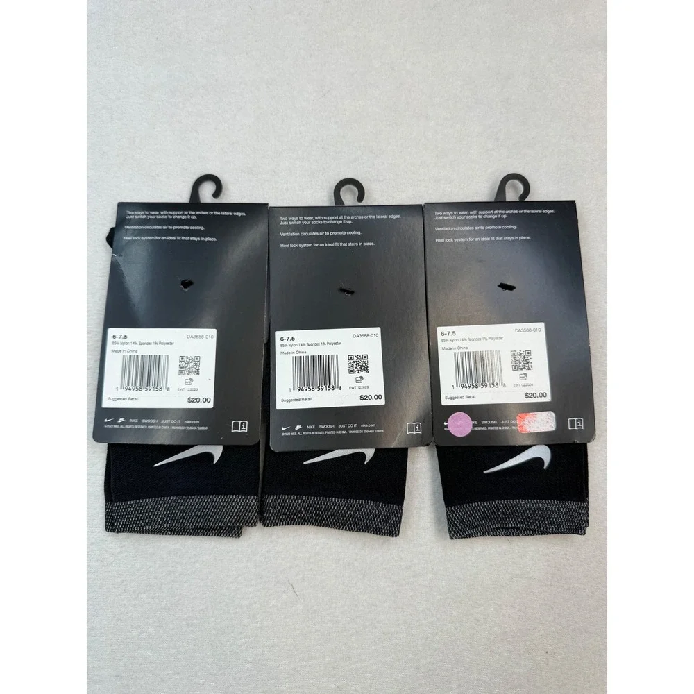3 pair Nike Spark Lightweight Ankle Socks Black Women 7.5-9 Men 6-7.5 NWT